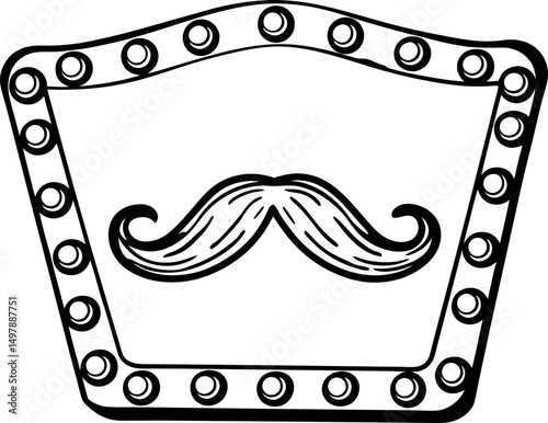 vintage mustache emblem with light bulbs outline classic barbershop sign design, retro logo