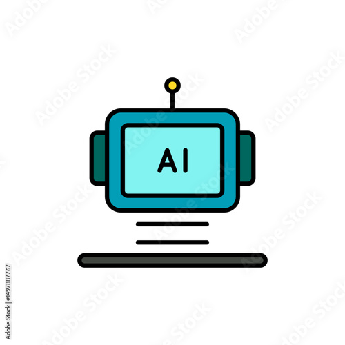 AI Assistant Robot with Hologram Screen Icon.