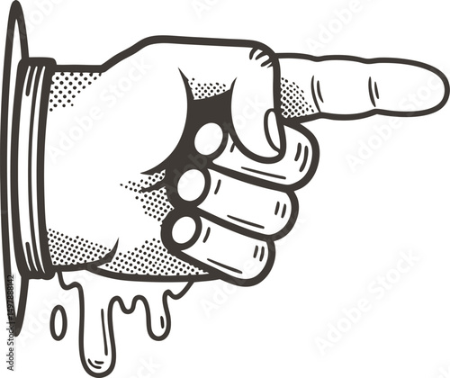 Vintage hand pointing illustration with dripping effect