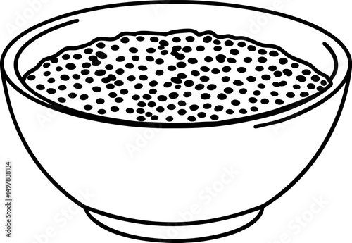 line art of a cereal bowl with grains minimalist black on white design illustration