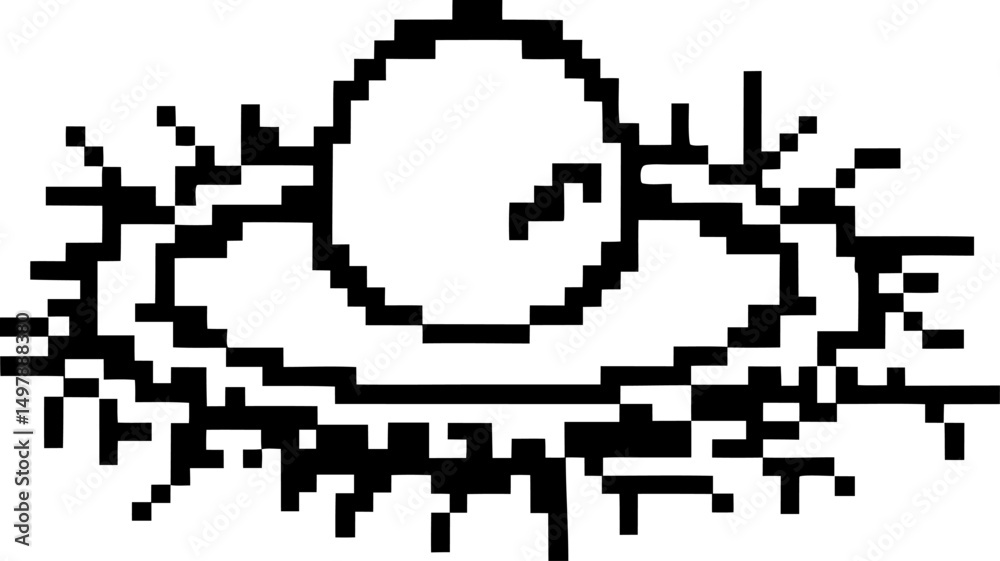 Fototapeta premium Pixel art of saturn with rings monochrome retro style, vintage digital illustration
