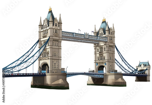 Tower Bridge of London, transparent background PNG element for collage work.