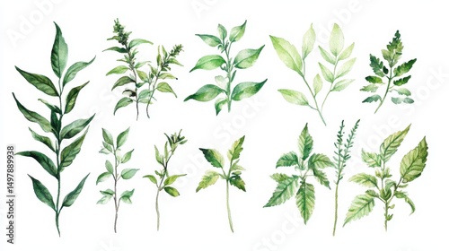 Wallpaper Mural Botanical Collection: Vibrant Watercolor Illustrations of Cannabis Plants on White Background Torontodigital.ca