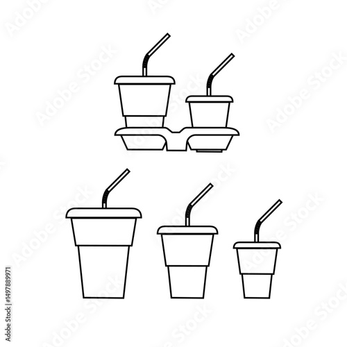 Coffee cup line and flat style. Disposable coffee cup. Coffee paper cup container for hot and cold drink juice tea cocoa. Vector