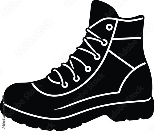 Sturdy black hiking boot icon graphic design element