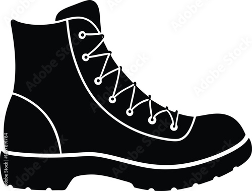 Sturdy black hiking boot side profile illustration