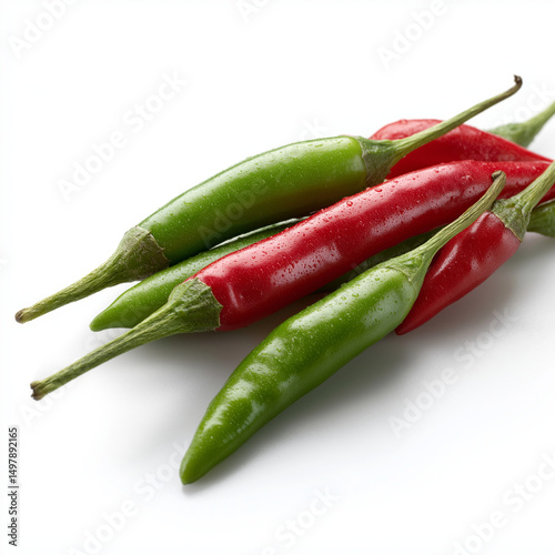 Fresh Red and Green Chili Peppers on White Background – AI Generated Image