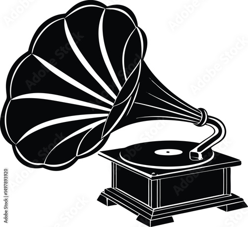 Vintage gramophone horn phonograph music player antique