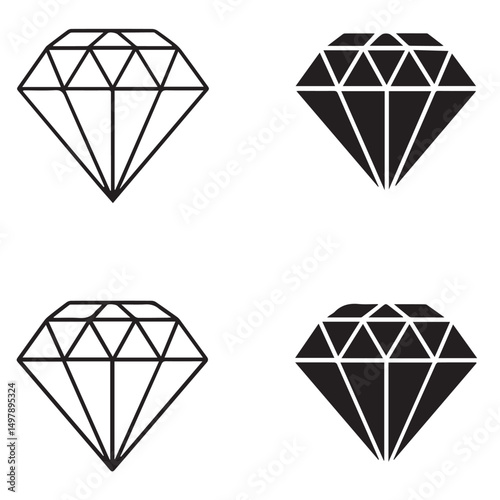 Set of diamonds line in a flat icons style. Abstract black diamond collection icons. Gemstone icons in a linear minimal style