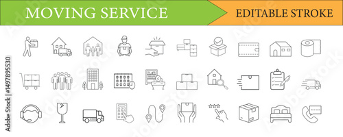  Moving Service Editable Stroke Line Icon Set  Vector Relocation Graphics