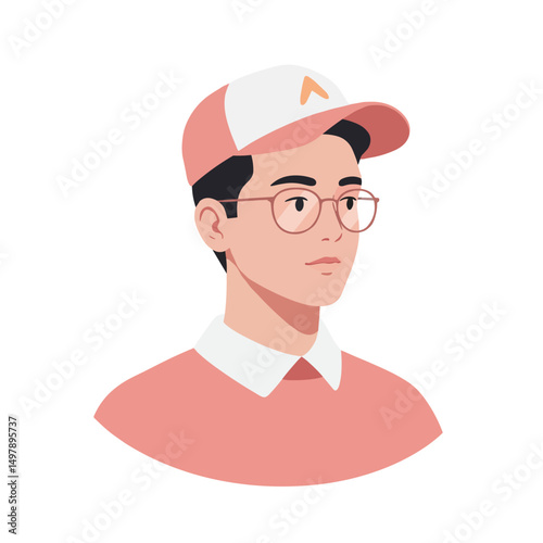 Young male cooper wearing a cap and glasses in a simple style  