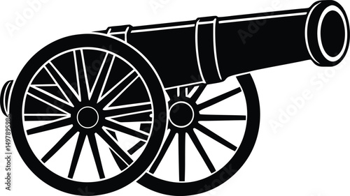 Vintage cannon black silhouette military weapon history war artillery