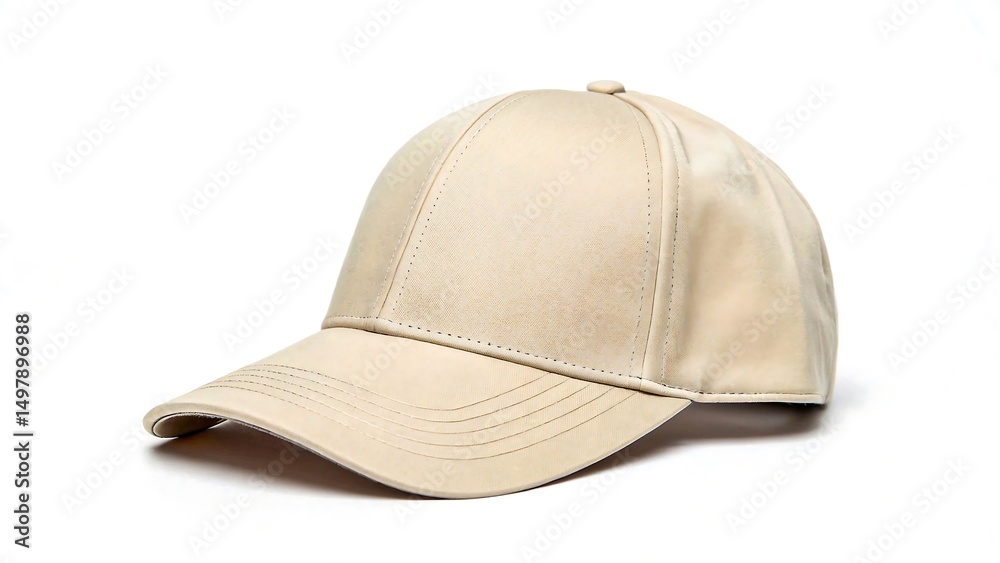 Fototapeta premium Beige Baseball Cap Fashion Accessory Product Shot on White Background Casual Style Headwear