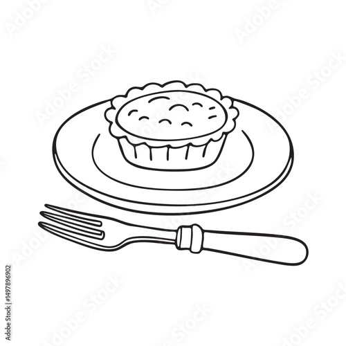A tart sitting on a small plate near a fork