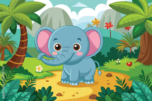 Adorable Baby Elephant in Lush Tropical Jungle Setting