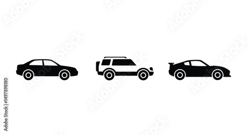 Car icon set. Front view and side view vehicle vector symbol isolated on white background.