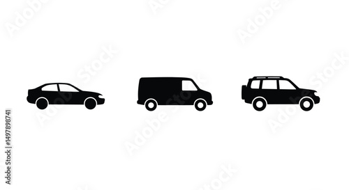 Car icon set. Front view and side view vehicle vector symbol isolated on white background.