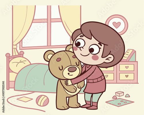 Child Hugging Teddy Bear