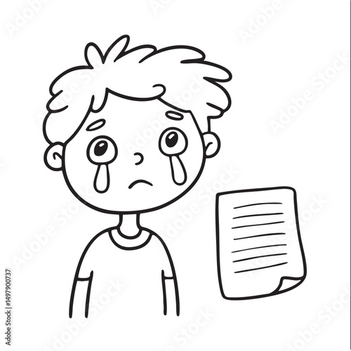 Tears dripping eyes beside a memo