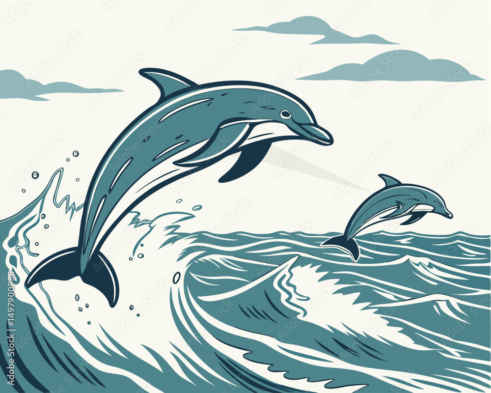 Fototapeta premium Dolphins Jumping in Ocean