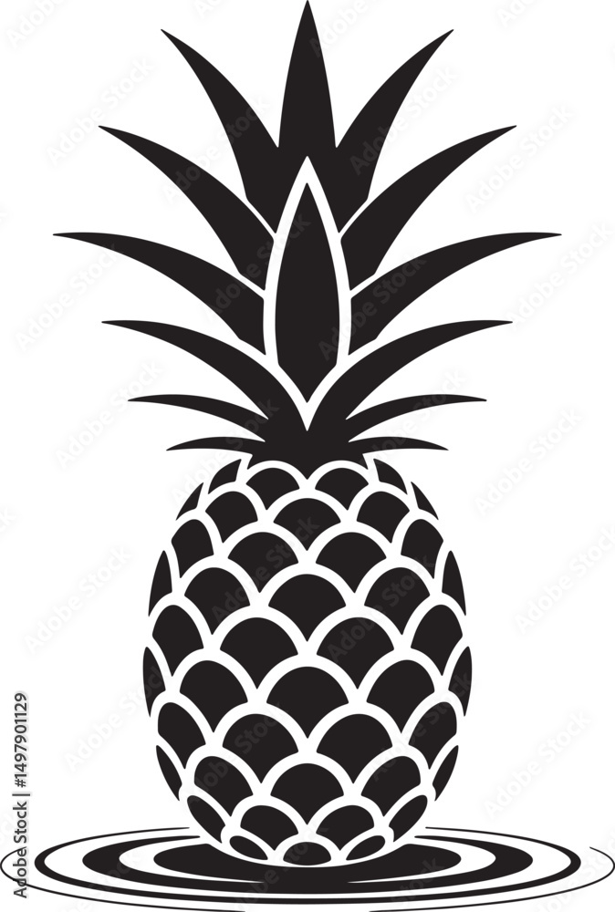 Obraz premium Black And White Pineapple Illustration With Water Ripples