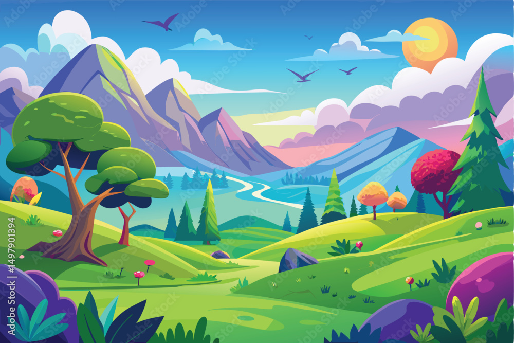 Fototapeta premium summer landscape with forest and mountains