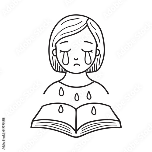 Tears falling from woman face to a closed journal