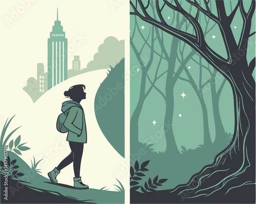 Person Walking Between Two Worlds