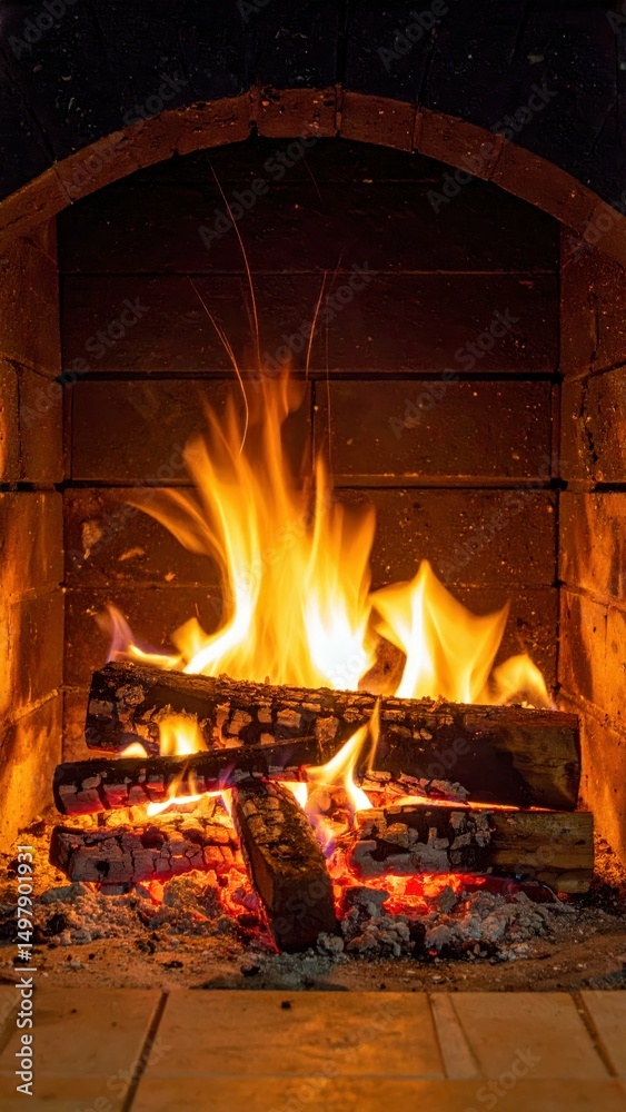 Obraz premium Soft Crackling Fire in Hearth Creating Warm Peaceful Ambiance