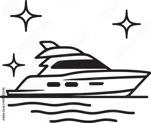 Luxury Yacht Outline Silhouette Shining on White Background – Elegant Boat Vector


