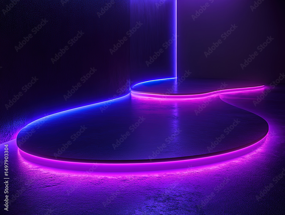 custom made wallpaper toronto digitalSci-Fi Neon Light Shapes in Blue and Purple on Black Background