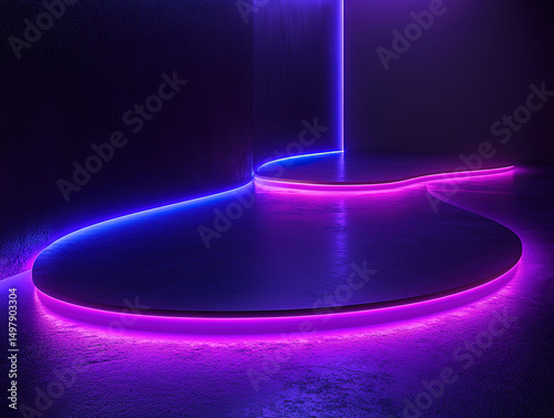 Sci-Fi Neon Light Shapes in Blue and Purple on Black Background