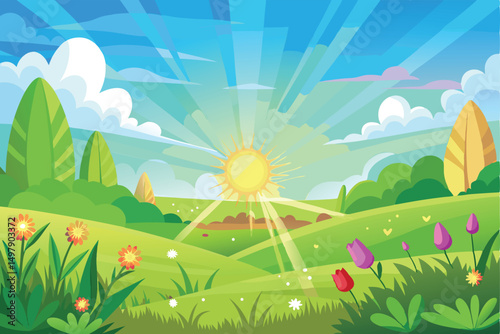 summer landscape with grass and flowers
