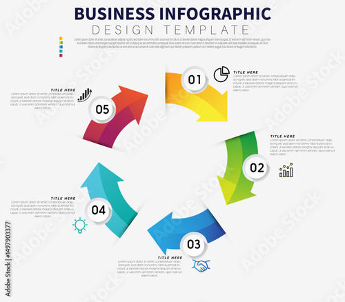 5 stage Circular Infographic Template with gradient  Arrows , Overlapping Cutout 3D Effect,