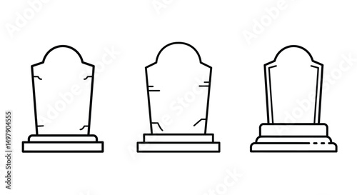 Tombstone line icon set. Headstone outline vector sign.