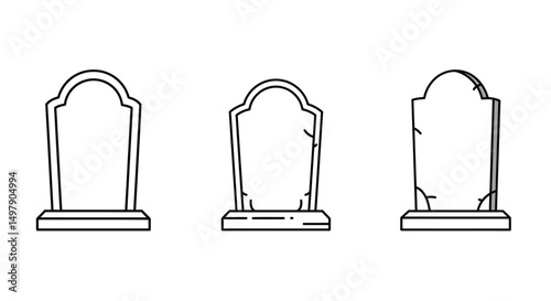 Tombstone line icon set. Headstone outline vector sign.