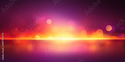 Abstract horizon with bright light and bokeh effect in shades of purple orange and yellow color palette