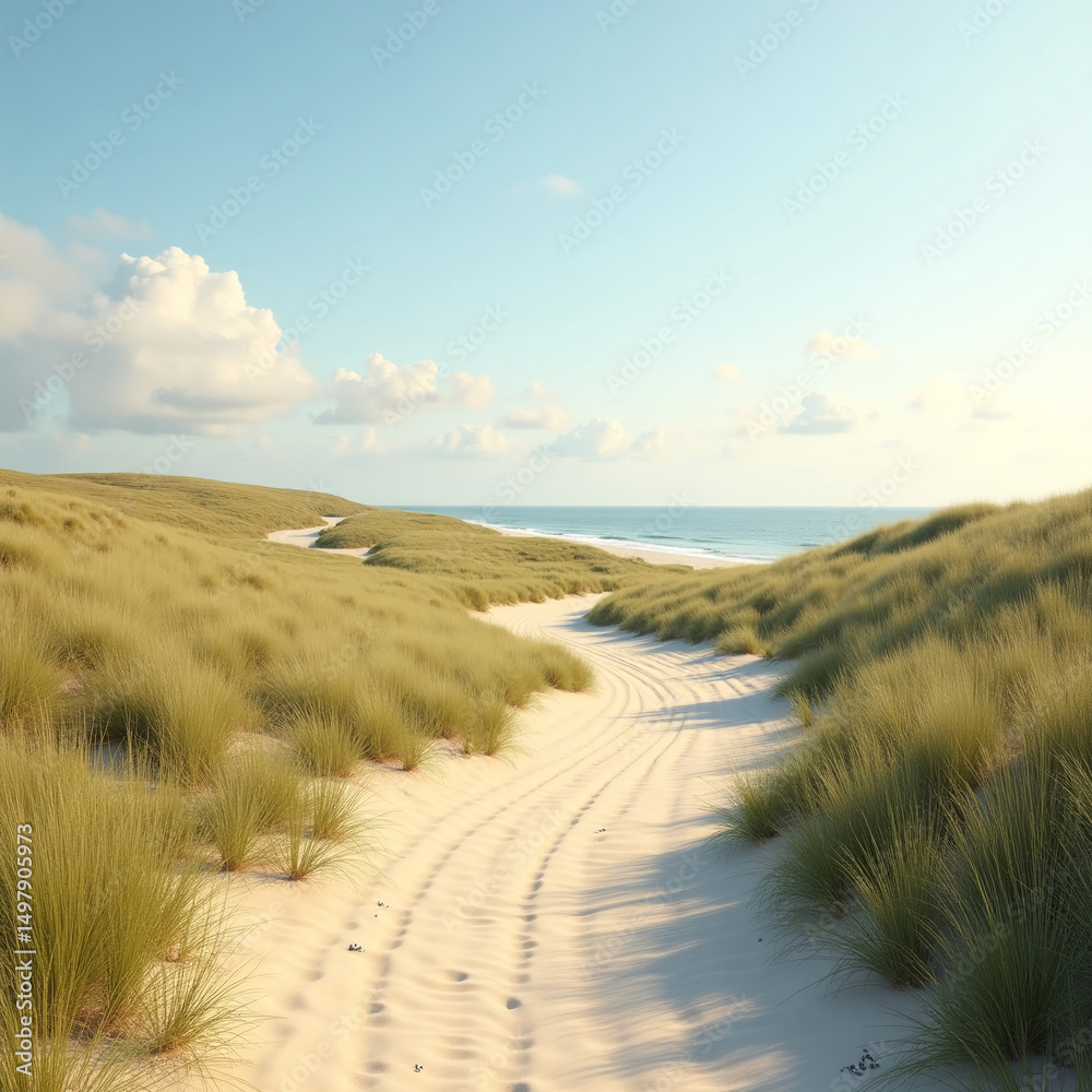 Sandy path to the sea with grass all around. Sandy path to the sea with grass all around.