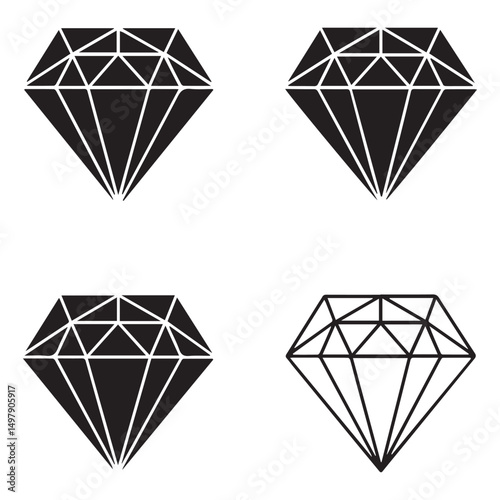 Diamond icon set. Different shapes of diamond cuts. Dimond icon set in flat style. Abstract black diamond collection icons. Gemstone icon set. Diamonds logo design. Vector illustration.