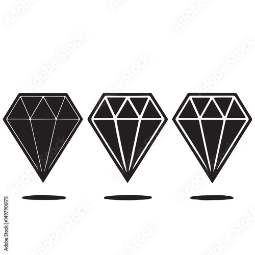 Diamond icon set. Different shapes of diamond cuts. Dimond icon set in flat style. Abstract black diamond collection icons. Gemstone icon set. Diamonds logo design. Vector illustration.