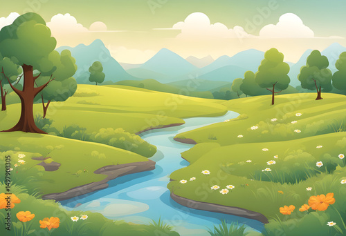 game background landscape, mobile game scenery, platformer game background, adventure game environment, RPG cartoon landscape, endless runner background, fantasy game scenery, level design background,