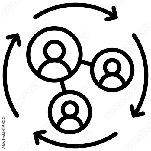 Career Network - Outline Icon - Connected user icons in a circular flow, representing peer networking, collaboration, and career exchange