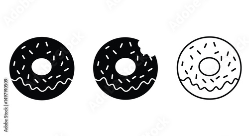 Donuts icon vector. Donut food snack bitten vector symbol. Donuts Sign. Doughnut icon set.