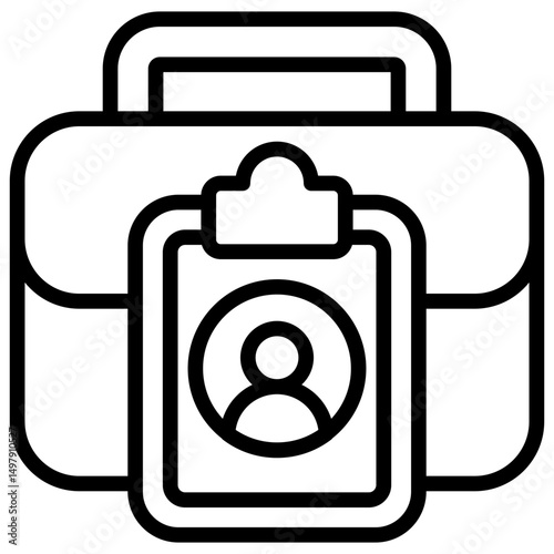 Professional Profile - Outline Icon - Briefcase with clipboard and profile icon, representing employee identity, portfolio, or work credentials