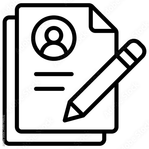 Resume Writing - Outline Icon - Profile document and pencil, illustrating the process of creating or editing a professional resume