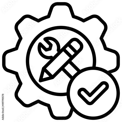 Skill Validation - Outline Icon - Gear, tools, and checkmark symbolizing validated professional or technical capabilities