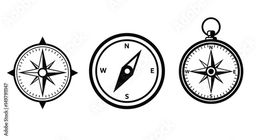 compass symbol sign icon vector design black white color simple illustration collection isolated