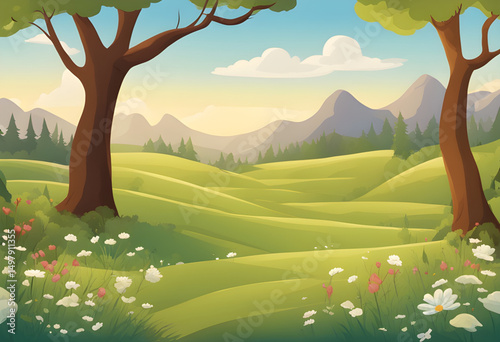 children’s cartoon background, cartoon valley with trees, cartoon forest meadow, cartoon nature wallpaper, colorful summer landscape cartoon, bright cartoon landscape, cartoon woodland background, car