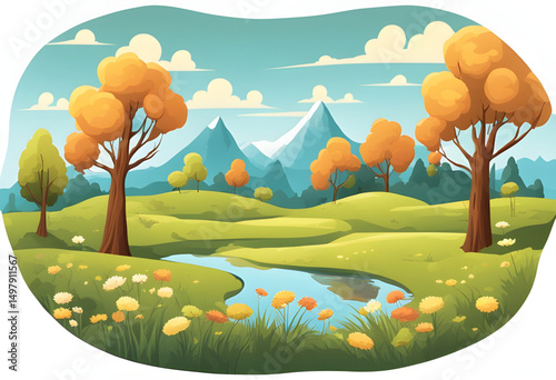 countryside cartoon art, cartoon grassland background, cartoon horizon with trees, happy summer cartoon, cartoon landscape wallpaper, children’s cartoon background, cartoon valley with trees, cartoon 