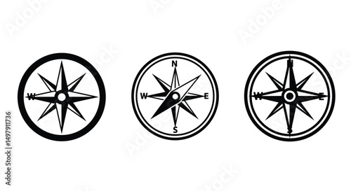 compass symbol sign icon vector design black white color simple illustration collection isolated